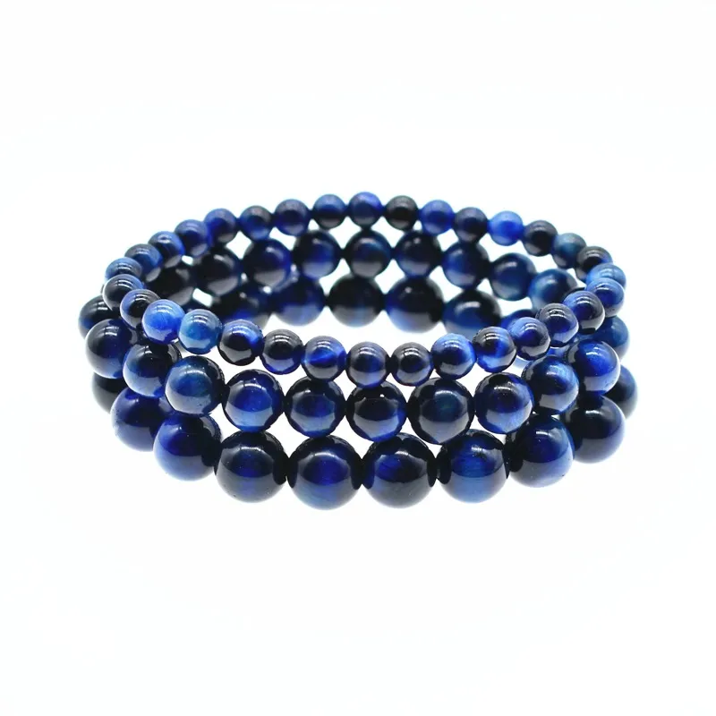 6MM 8MM 10MM Blue Natural stone Bracelets For Mens Healing Tiger eye Beads chain Wrap Bangle Fashion Jewelry Gift