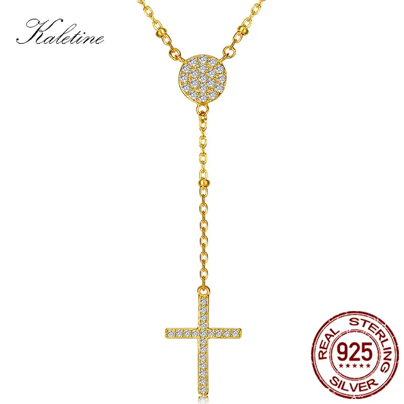 KALETINE 925 Sterling Silver Rosary Necklaces Trendy Gold Jewelry Cross Charms Turkey Evil Eye Necklace Women Accessories Men CX200609