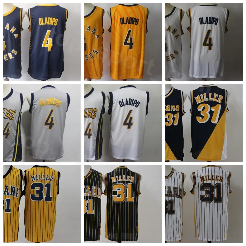 Maglia da basket Reggie Miller da uomo 31 Victor Oladipo 4 Squadra economica Blu navy Bianco Giallo Traspirante Tutto cucito Qualità eccellente