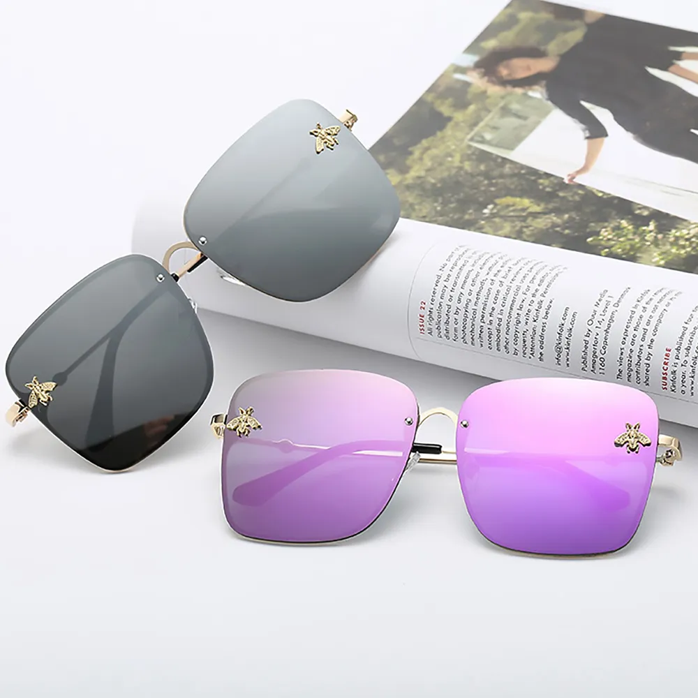 Moda 2019 Gold Bee Square Gafas De Sol Mujer Retro Gafas De Gran