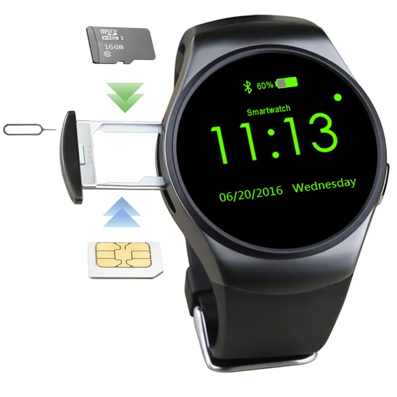 KW18 Smart Horloge Volledig scherm Bluetooth Passometer Camera Smart Armband met SIM-kaart Slot Hartslagmeter Polshorloge voor Android iPhone