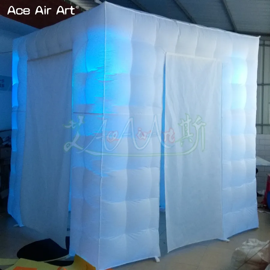 Wholesale Led illuminating inflatable cube Photo Booth tent background for wedding party decoration with remove cover
