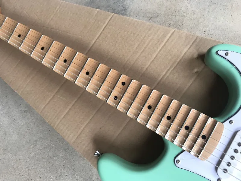 DHgate Mint Green Electric Guitar with White Pickguard Scalloped Fingerboard SSS Pickups 22 Frets Customizable Musical Instruments