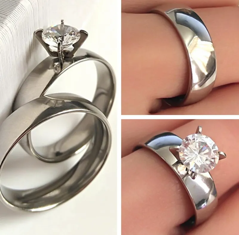 50 pcs (25 pares) Aço inoxidável de prata Casais de casamento anel largura 6mm banda simples zircon amantes anel aniversário presente de noivado jóias