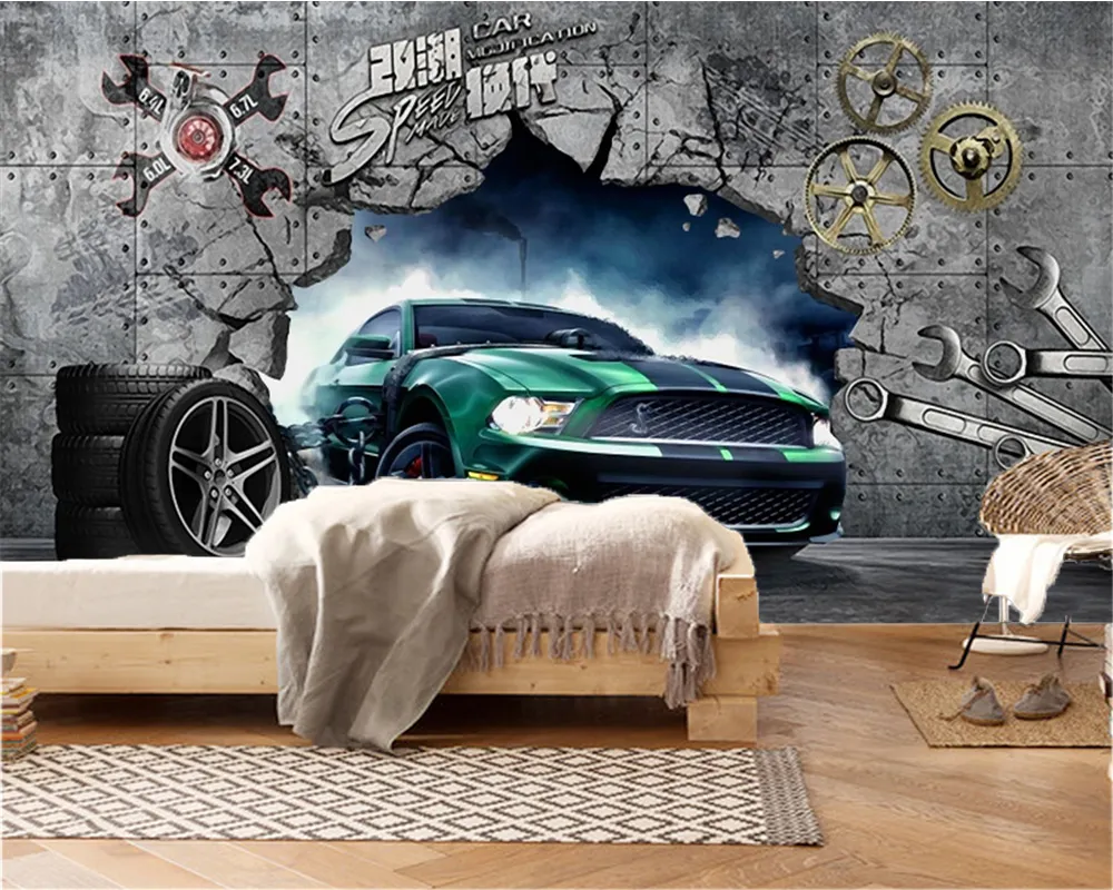 Home Decor 3d Mustang Wallpaper Cool Luxury Car Coming Out Of The Wall  Living Room Bedroom TV Background Wall Mustang Wallpaper From Yunlin888,  $32.17