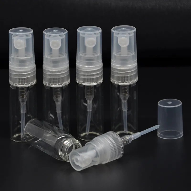 3000st/parti 2 ml transparent mini påfyllningsbar prov parfymglasflaska rese tom spray atomiserflaskor till salu