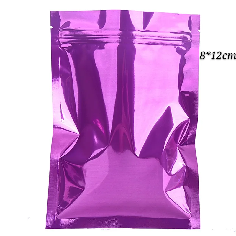 8*12cm 200pcs Mylar Purple Zip Lock Zipper Plastic Packaging Bags Dry Food Storage Packing Bag Gift and Craft Package Pouches