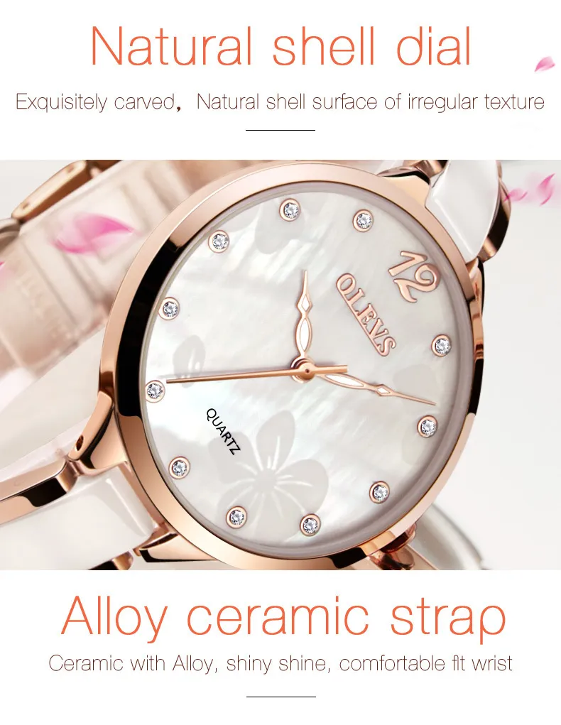 Olevs Relógios Femininos Luxo Rosa Ouro Moda À Prova Dwaterproof Água  Cerâmica Diamantes Senhoras Relógio De Pulso Alta Qualidade  C190412031243331 Da 49,19 €