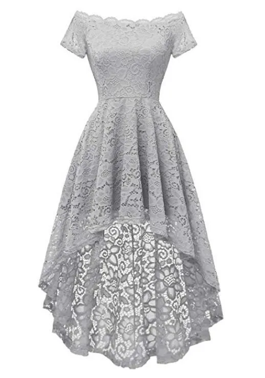 Ny ankomst landstil av axel Hi-Lo Short Sleeve Formell Cocktail Dress Beach Main of Honor Dress for Wedding Party Prom