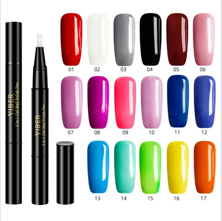 20 Colors 3 In 1 Gel Nail Polish Pen With Base glue & Color glue and seal Together free fast shipping
