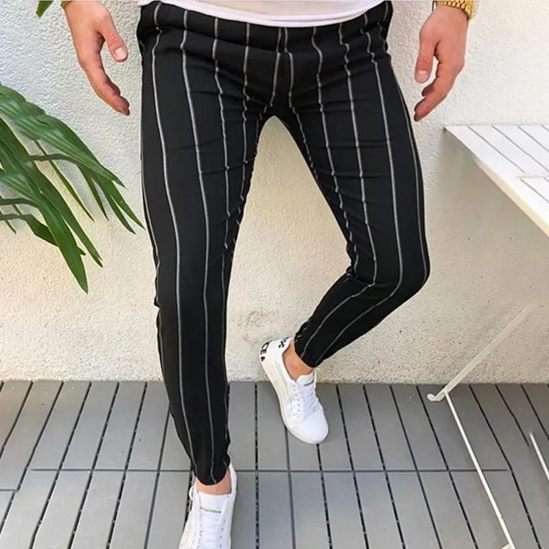 Men Dress Pants Men's Skinny Casual Trousers Slim Fit Business Pants High Quality Formal Striper Slacks Trousers