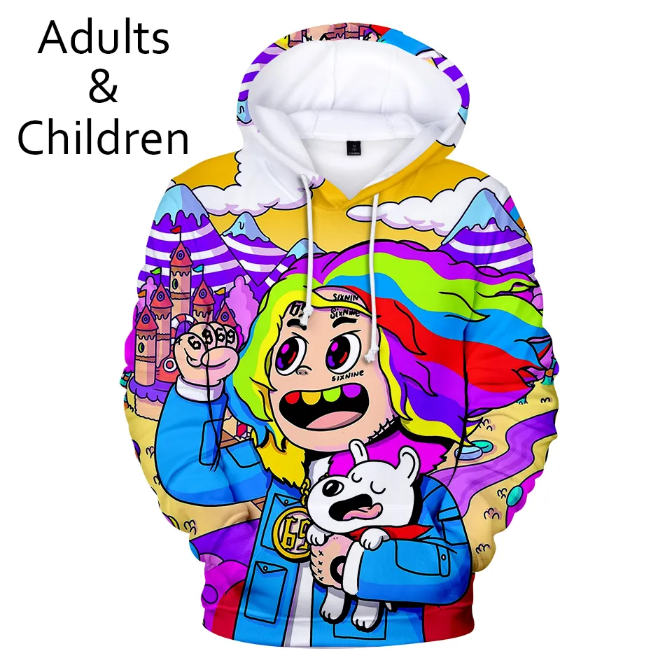 3D 6ix9ine Hoodies 소년 소녀 스웨터 하라주쿠 가을 아이들 두건을 쓴 새로운 3D 인쇄 6ix9ine 까마귀 남자 여성 캐주얼 풀오버