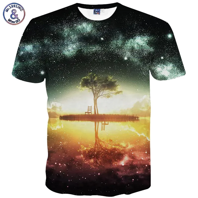 Mr .1991inc Space Galaxy T-shirt Mannen / Vrouwen Harajuku Hip Hop Merk T-SHIRT 3D Print Nightfall Tree Zomer Tops T-shirts T-shirt