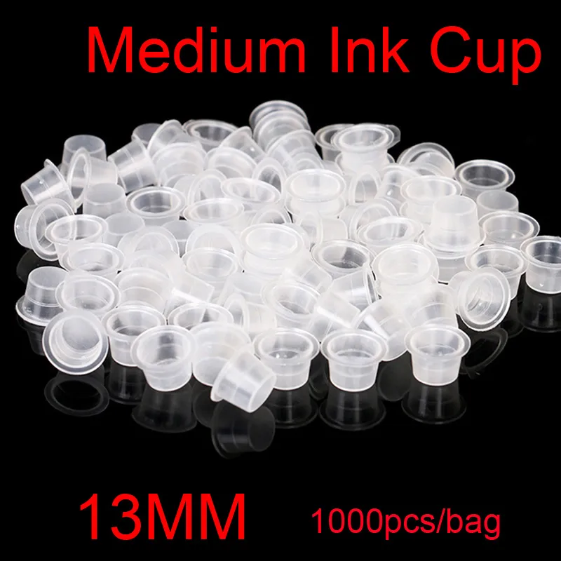 1000pcs medium storlek 13mm vit tatuering bläckkoppar för tatuering pistol nål bläck tips grepp kit