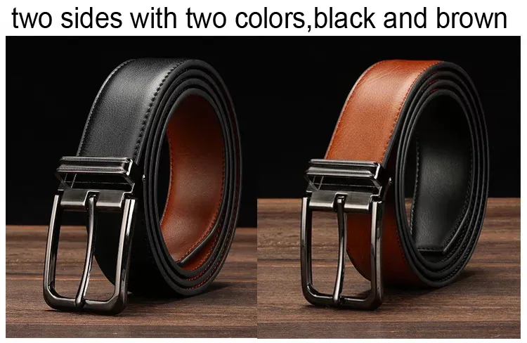 2019 Dress Belt for men high quality Leather 1.3 Wide big Buckle fashion simple design business belts two colors in one