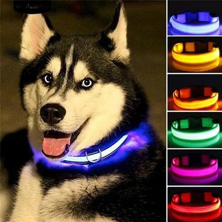 LED Nylon Pet Dog Collars Night Safety Light Flashing Glow in the Dark Leash Reusable Necklace for Small Medium Large Dogs