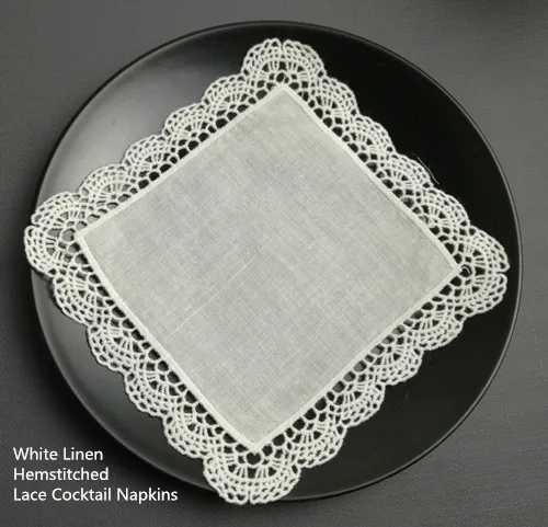 Set of 120 Fashion Table Napkins Lace Coktail Napkins 6x6-inch White Cotton Coasters dress up any Cocktail Party