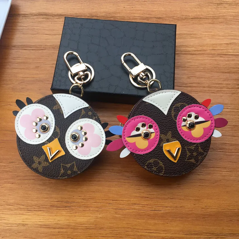 Süße Eulenschlüsselketten Designer Tierfell Kükenautos Keyring Charm Charms Leder Münzkarten Schlüsselhalter Geldbeutel Reißverschluss Taschenbeutel Anhänger Keine Schachtel