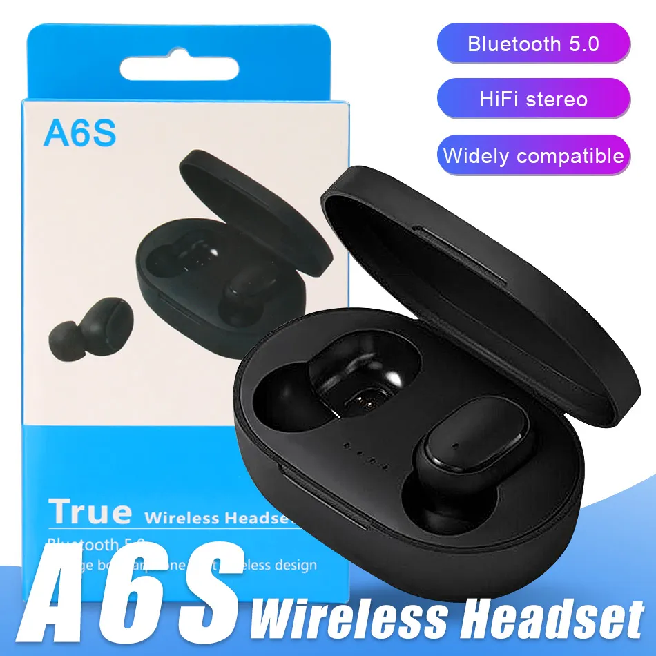 Auriculares Bluetooth A6S Auriculares intrauditivos Auriculares inalámbricos Auriculares estéreo bajos Auriculares para teléfonos móviles universales con caja