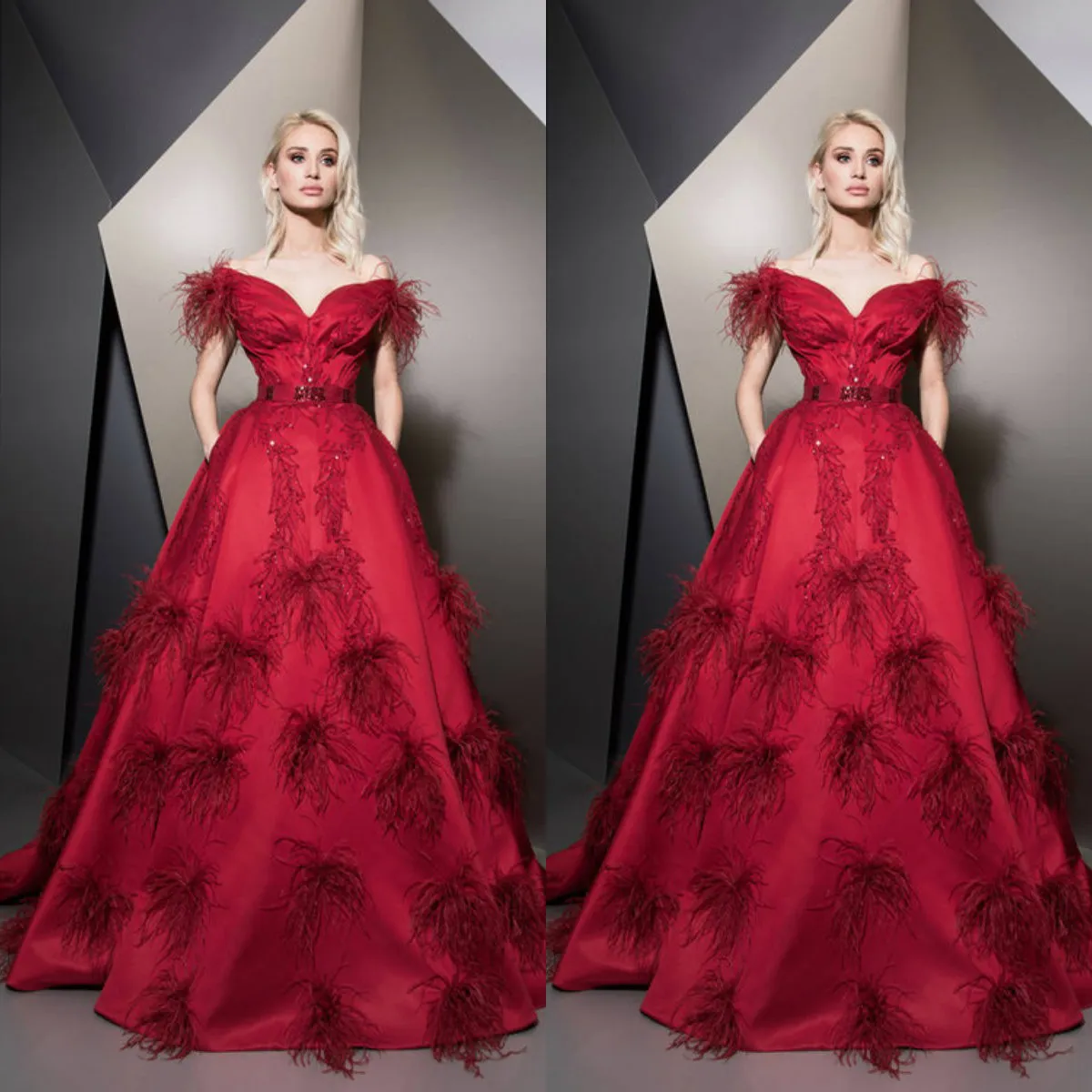 Ziad Nakad 2019 Prom Dresses Schulterfrei Feder Perlen A Line Abendkleid Bodenlangen Formelle Partykleid Kleider für besondere Anlässe