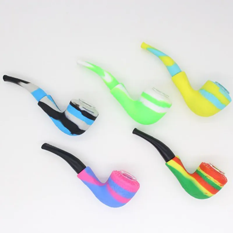 Newest Style Colorful Silicone Glass Smoking Handpipe Dry Herb Tobacco Filter Tube Portable Innovative Design High Quality DHL Free