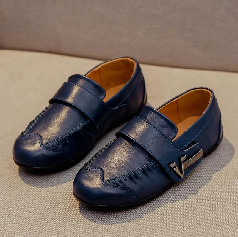 Boys Genuine Leather Dress Shoes for School Wedding Formal Occasions Black Rubber Sole Loafers