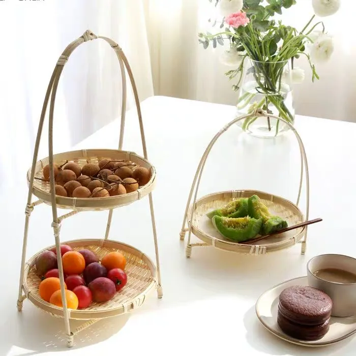 Paniers de stockage de nourriture de tissage de bambou faits à la main décorent la maison panier de plat de bureau pour la cuisine détachable pain étui organisateur de fruits
