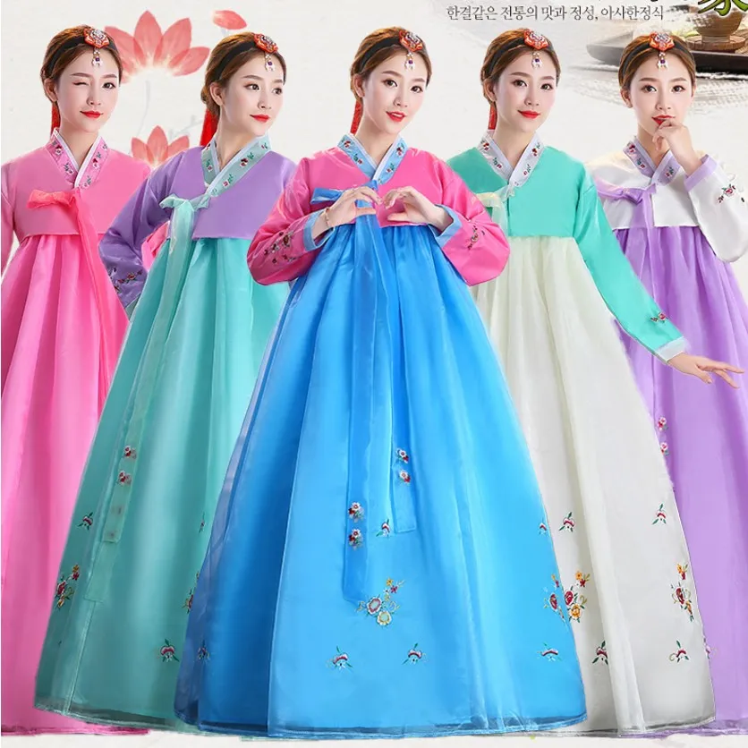 Colorful Traditional Female Minority Dance Costume for Women Embroidered Flower Hanbok Fancy Dress