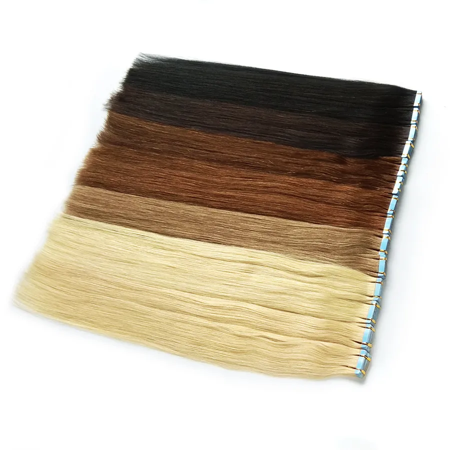 Tape in Hair Extensions 100% Remy Menselijk Haar Dubbele Zijpland Naadloze Huid inslag Natural Hair Extensions 40pcs Lange rechte zijdezacht voor vrouwen