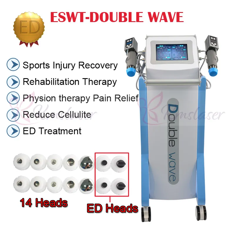 2 ESWT kolları 14 adet vericiler dikey shockwave terapi makinesi şok dalga Tenis Dirsek tedavisi