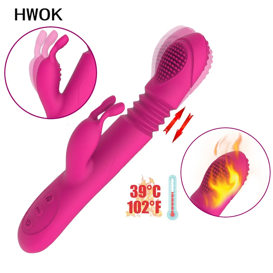 Chauffage vibrateur de lapin télescopique rotatif 10 mode gode gode g Spot clitoris stimulateur adulte jouets sexuels pour femme y191015