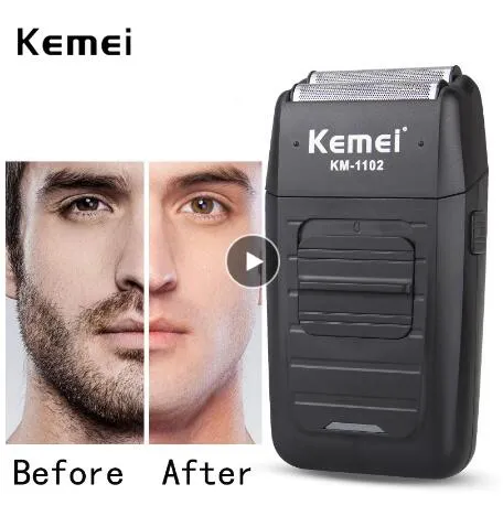 Kemei KM-1102 남자를위한 충전식 무선 면도기 트윈 블레이드 왕복 수염 면도기 얼굴 관리 다기능 강력한 트리머