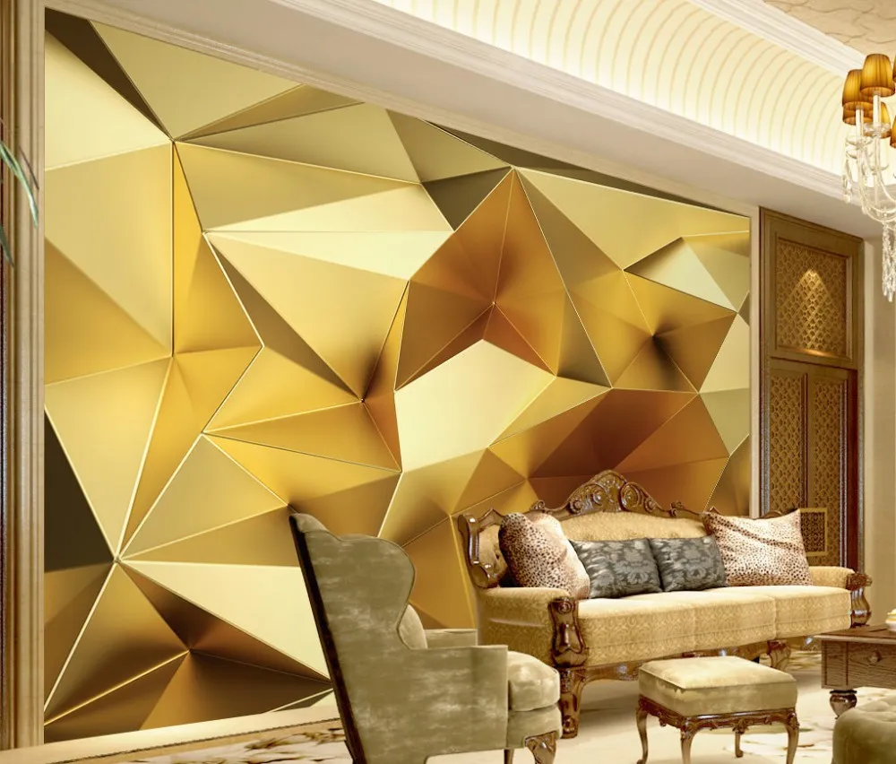 Luxuriöser goldener geometrischer Polygon 3D TV Kulden Hintergrund Tapete Custom Wandbild abstrakter Wandmaler Wallpaper