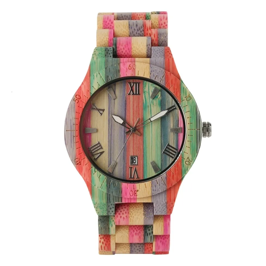 Men Women Fashion Colorful Wood Bamboo Watch Quartz Analog Handmade Full Wooden Bracelet Luxury Wristwatches Gifts for Lovers 2020 (1)