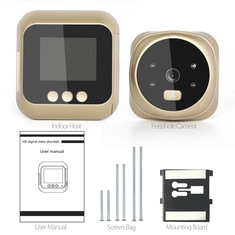 campanello da 2,4 pollici Campanello digitale per porta Schermo a colori LCD Visione notturna a 135 gradi Visualizzatore spioncino video Campanello Campanello per porta esterna