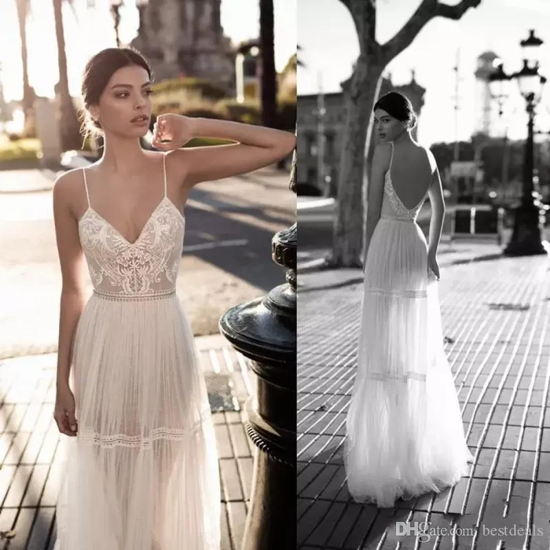 Gali karten 2019 robes de mariée sexy en dentelle col en V robes de mariée bohème une ligne dos nu sexy robe de mariée de plage d'été