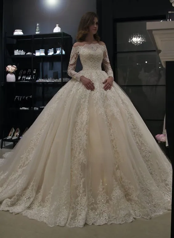 Off The Shoulder Long Sleeve Ball Gown Wedding Dresses 2019 Robe De ...