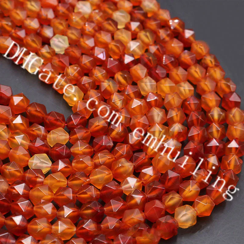 10 Full Strand Star Cut Faceted Oryginalne Karnełyk Koraliki Diamentowe Koraliki Hurtownie Natural Red Agat Nugget Luźne Koraliki 6mm 8mm 10mm 12mm