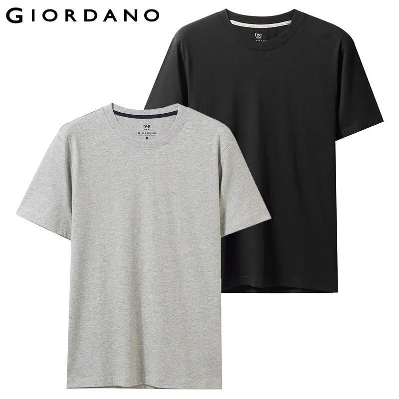 Giordano Hommes T-shirt Pack De 2 T-shirt À Col Rond Solide Manches D'été Tops T-shirt Homme Camisetas Hombre MX200509