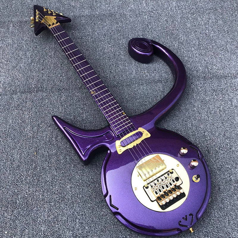 Diamond Series Prince Love Symbol Metallic Purple # 2 Elektrisk gitarr Floyd Rose Tremolo, Guldsymbol Inlägg Dream Guitar av Jerry Auerswal