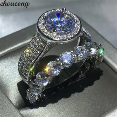 choucong solitaire ring set 2ct Diamond White Gold Filled 925 silver Engagement Wedding Band Rings For Women Men