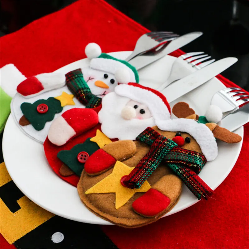 12pcs Snowman Santa Cutlery Suit Knifes Folks Bag Holder Pockets Table Dinner Decor Xmas New Year Christmas Decorations For Home
