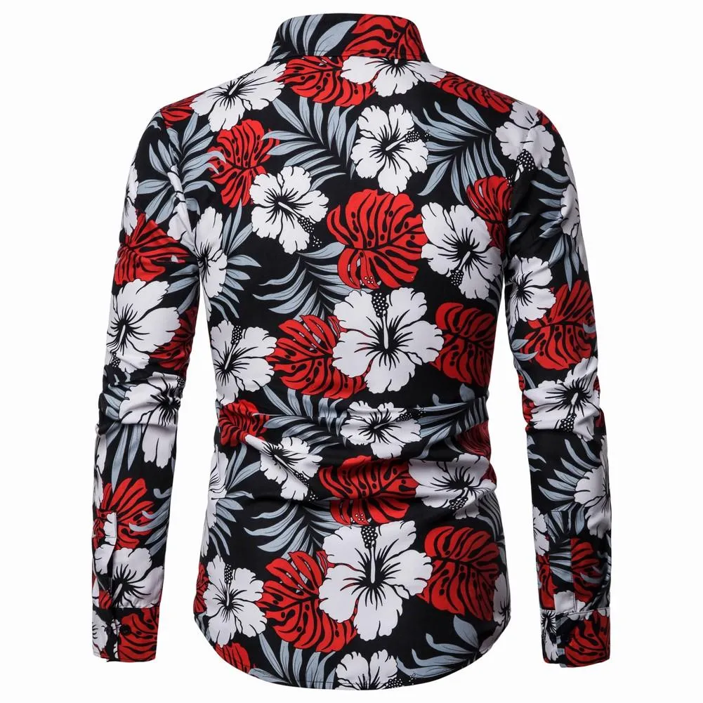 Hawaiianische Herrenhemden Herrenblusenkleidung Strandmode Freizeitkleid Blumen Herrenhemd Langarm New268h