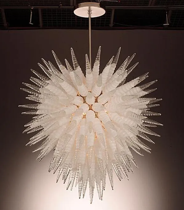 Speaial White Chandeliers 조명 LED 펜던트 램프 스피어 디자인 무라노 핸드 블로우 유리 천장 샹들리에 가정 장식