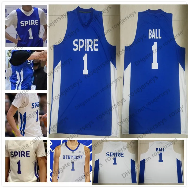 Spire Institute # 1 LaMelo Ball High School Basketball senza nome Jersey Bianco Royal Blue Kentucky Wildcats Uomo Youth Donna Bambino cucito S-4XL