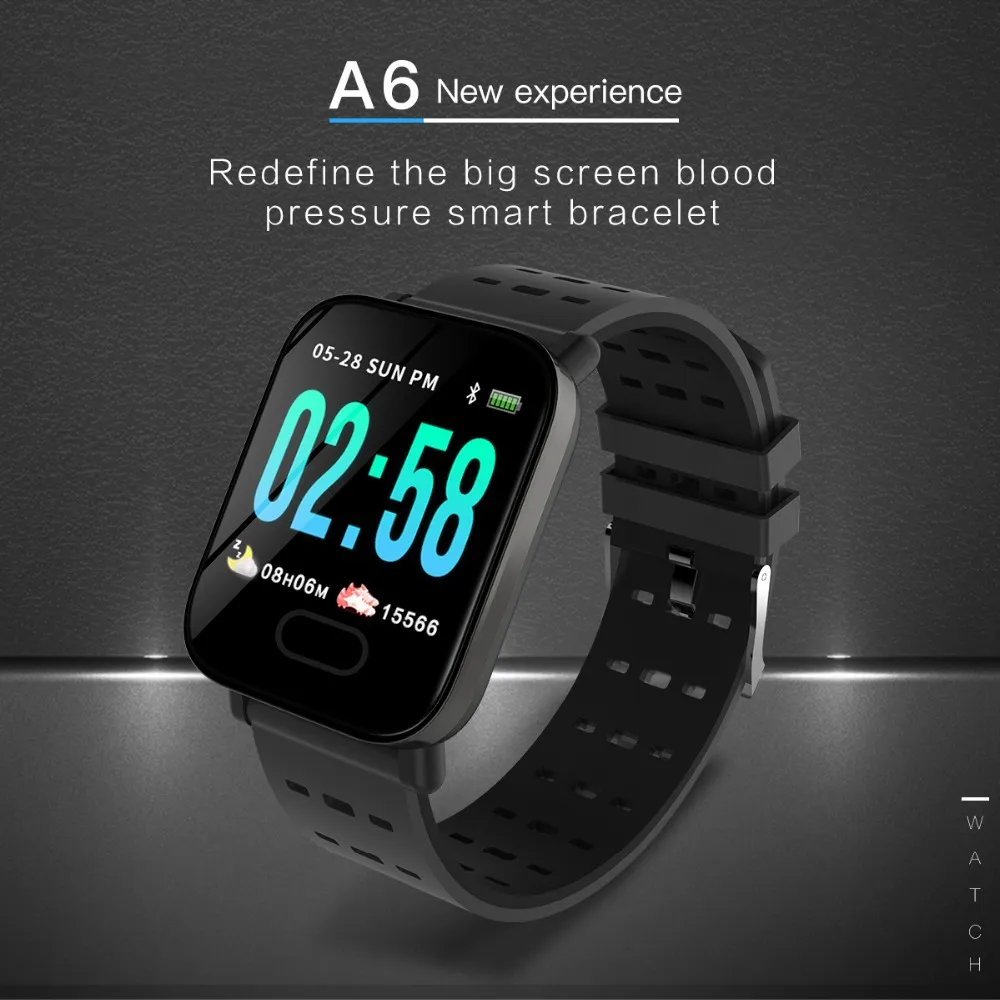 A6 Smart Watch With Heart Rate Monitor Sport Fitness Tracker Bloeddruk Call Herinner Smartwatch voor Android iOS Smart Bracelet
