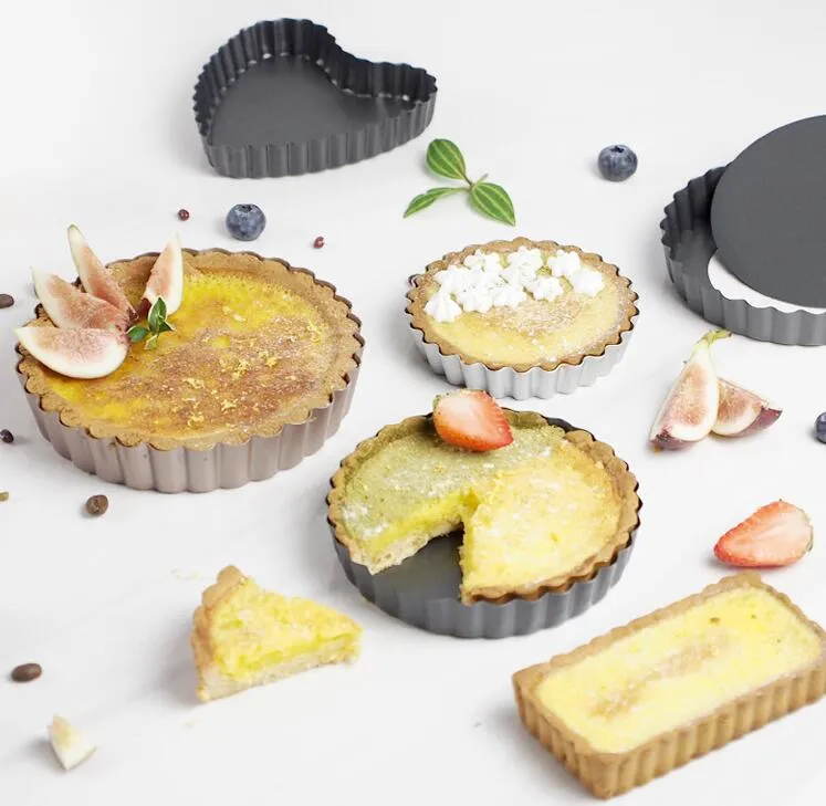 Non-Stick Pie Pan Carbon Steel Removable Bottom Quiche Pan Round Rectangular Heart-shaped Tart Pan Mould Dishes Baking Tools