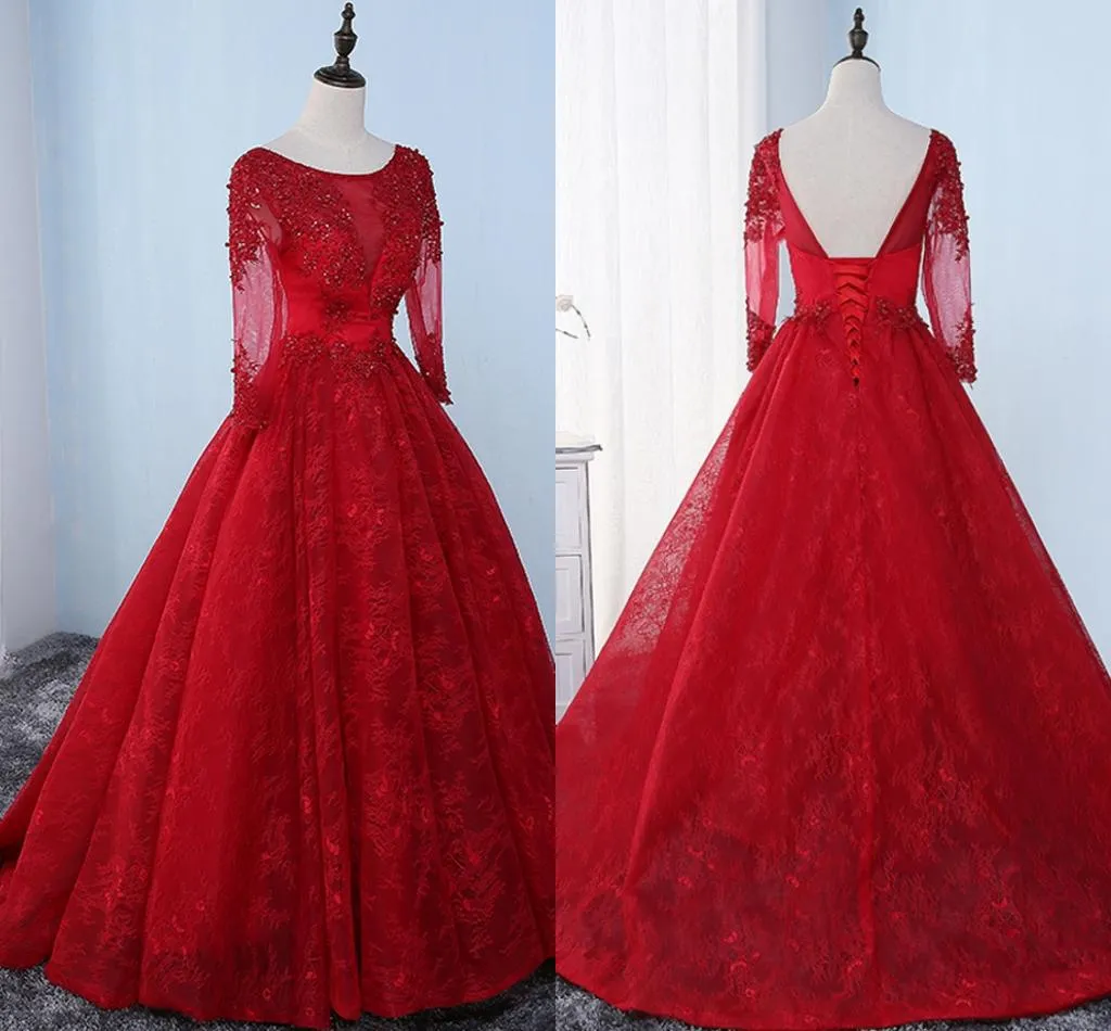 2019 Illusion Langarm Formelle Brautkleider Scoop V Backless Spitze Perlen Perlen Abschlusskleid Günstige Abendkleider ...