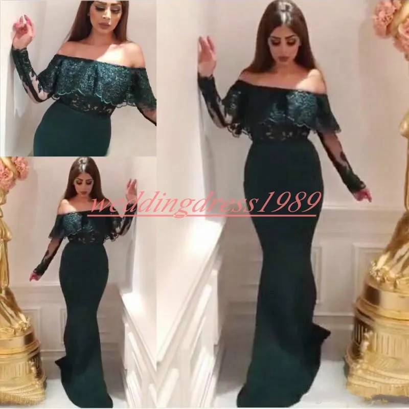 Moda Długi rękaw Mermaid Hunter Suknia Wieczorowa Arabska Illusion Bodice Prom Suknia Party Plus Rozmiar Specjalne okazje Robe de Soiree Formalne