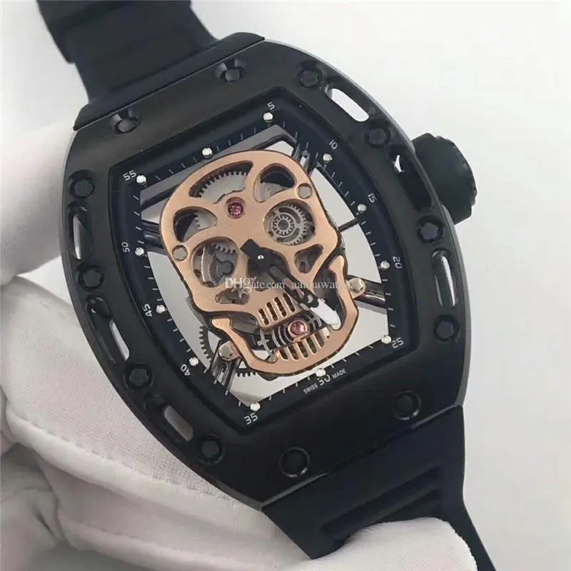 Top Tourbillon Watch 052 Mężczyźni Watch Swiss Automatic 28800VPH Sapphire Crystal Skull Dial Titanium Stal nierdzewna STEAL STEAL WATCH254L